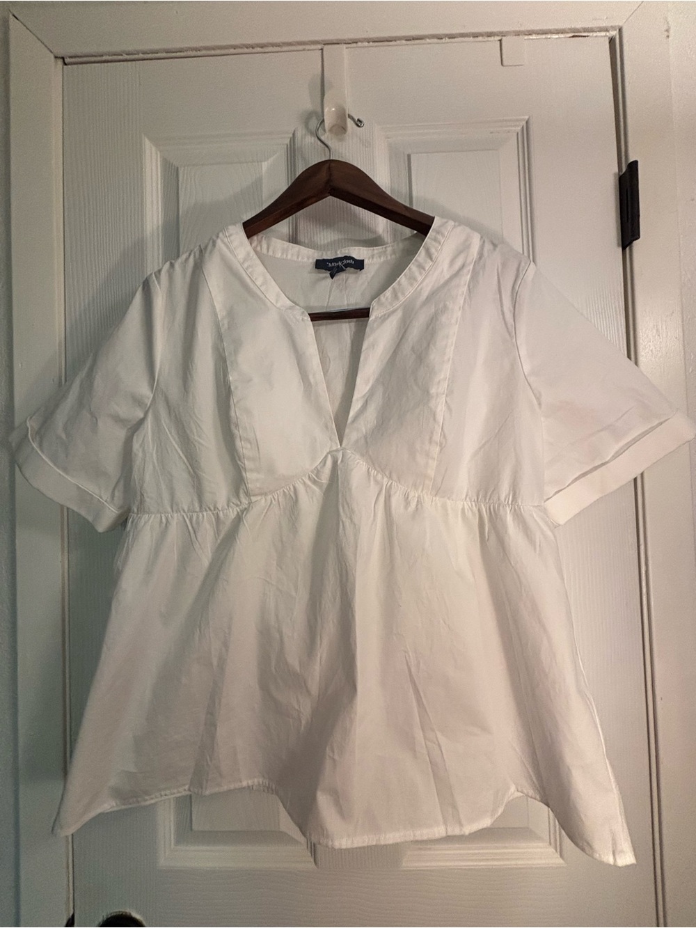 ModCloth White V-Neck Short Sleeve Peplum Blouse
